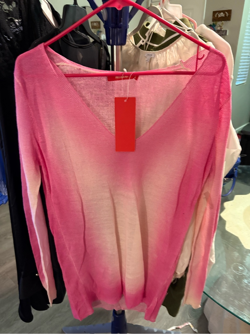 Freeloader Pink Ombre V-Neck Lightweight Sweater
